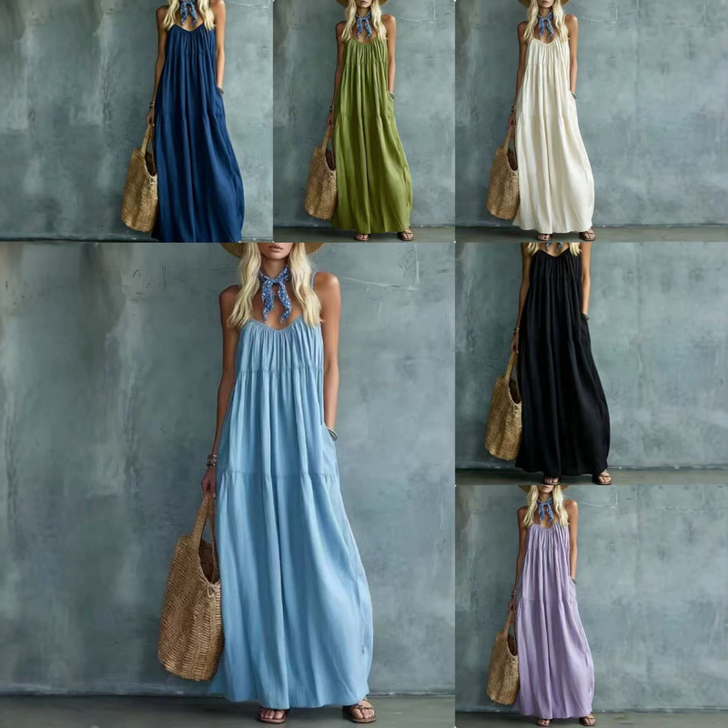 New Cross-Border Retro Bohemian Style Loose-Fitting Vacation Wear Blended Sleeveless Long Dress New Cross-Border Retro Bohemian Style Loose-Fitting Vacation Wear Blended Sleeveless Long Dress