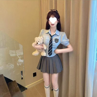 Jk Uniform Suit Preppy Style Small Fresh Age-Reducing Waist Short-Sleeved Shirt High-Waisted Pleated Skirt Two-Piece Summer Set for Women