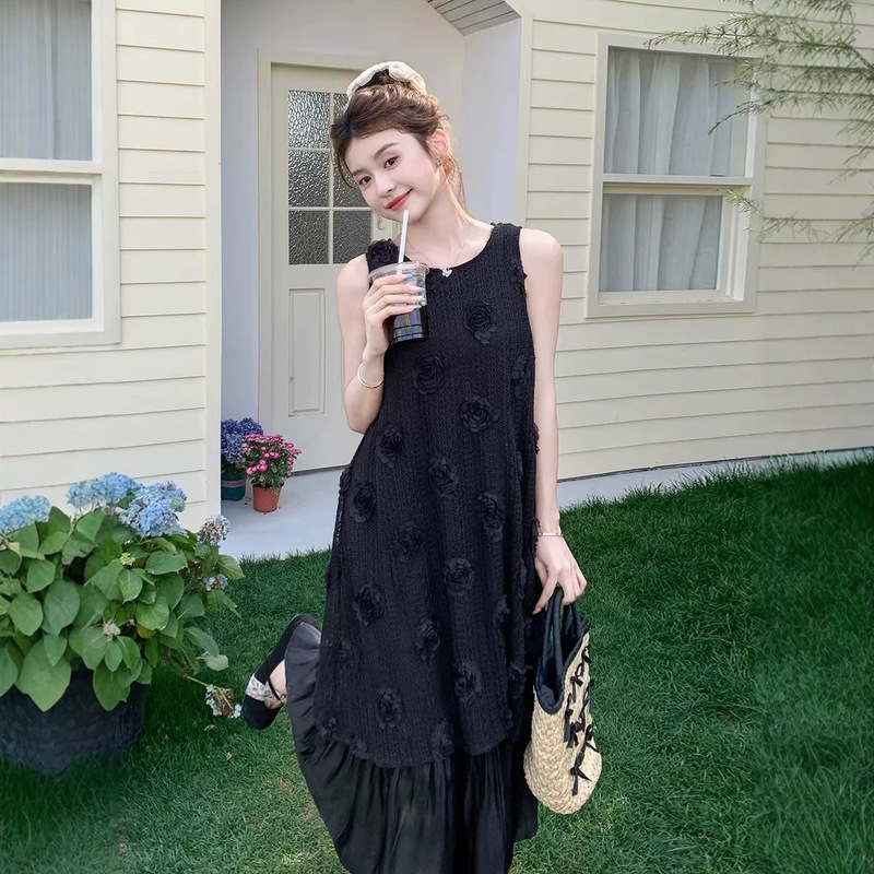 Black New Product, Super Stylish Spaghetti Strap Dress for Women, Summer Dopamine High-End Style, Beach Vacation Tank Top Long Dress
