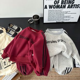 2025 Spring and Autumn New Children's Sweatshirt Korean-style Sports Leisure Western-style Two-piece Set for Boys and Girls with Fleece Crewneck Suit