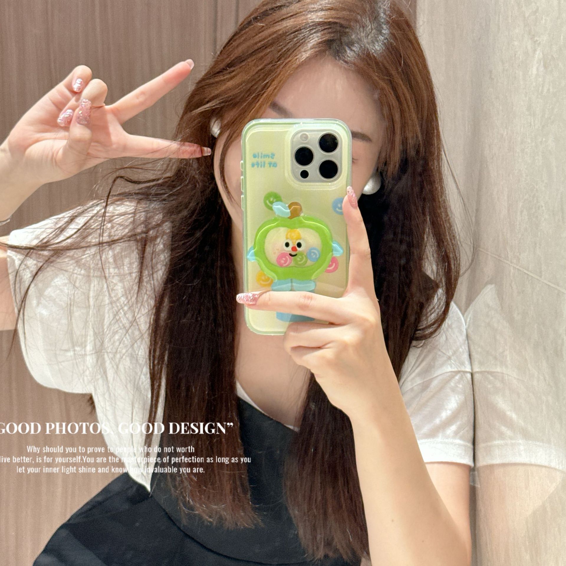 Verano dopamina cara sonriente verde manzana para iPhone 15Pro funda para teléfono móvil 16ProMax fresco 14/13