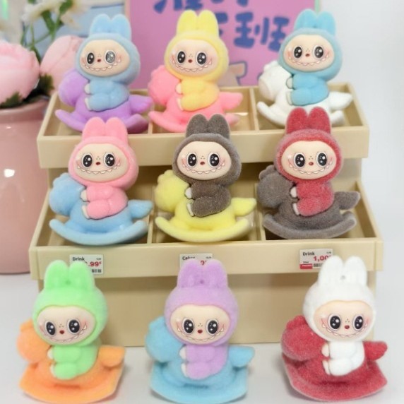 爆款可爱潮玩马卡龙色植绒labubu摆件pvc饰品配件迷你公仔小摆件|undefined