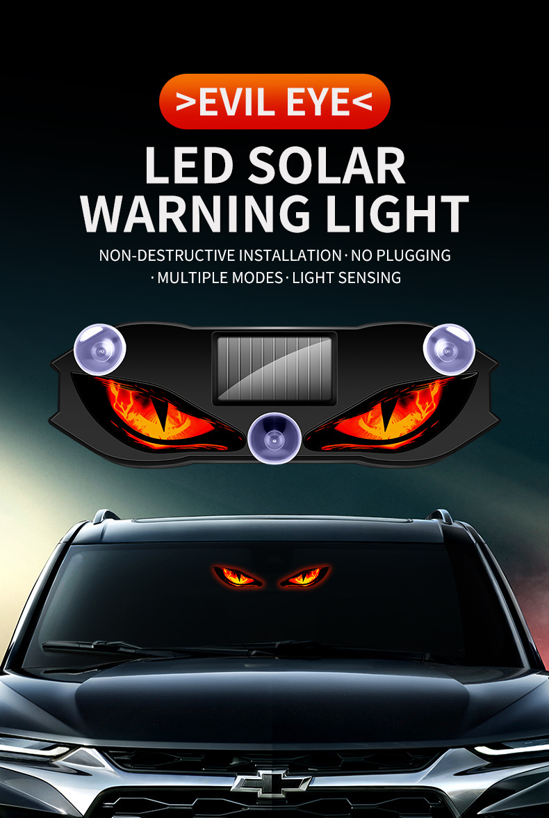Solar-Powered Car Devil's Eye LED Ambient Light, Wireless Suction Cup Dynamic Expression Light, Red, Blue, Green Tri-Color Available