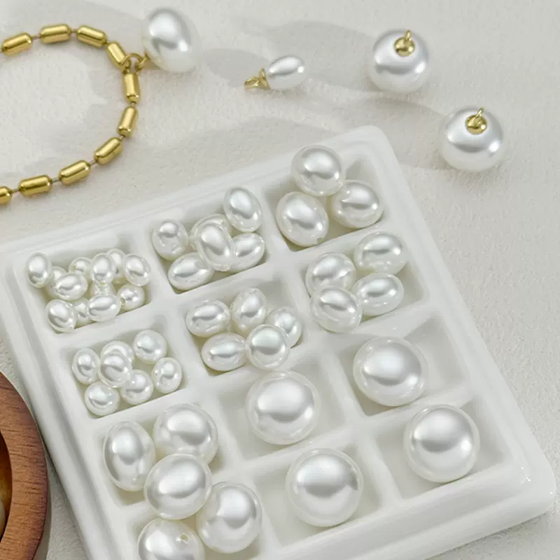 半孔珠色泽光亮仿珍珠椭圆珠馒头珠DIY饰品配件串珠散珠挂件ABS珠