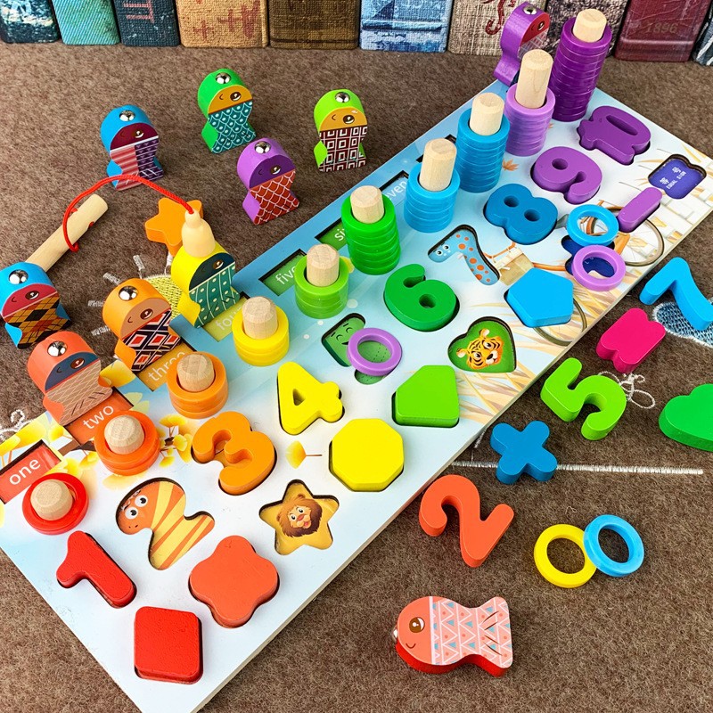 Juguetes de educación temprana para niños Tablero de números y letras siete en uno multifuncional Juego de pesca magnética de rompecabezas para bebés