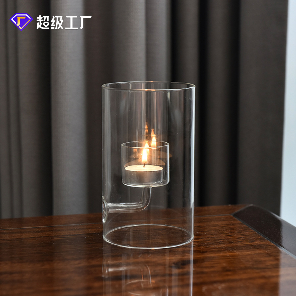 Candelabro de Vidrio Transparente A Prueba de Viento de Vidrio de Borosilicato Alto Soplado a Mano
