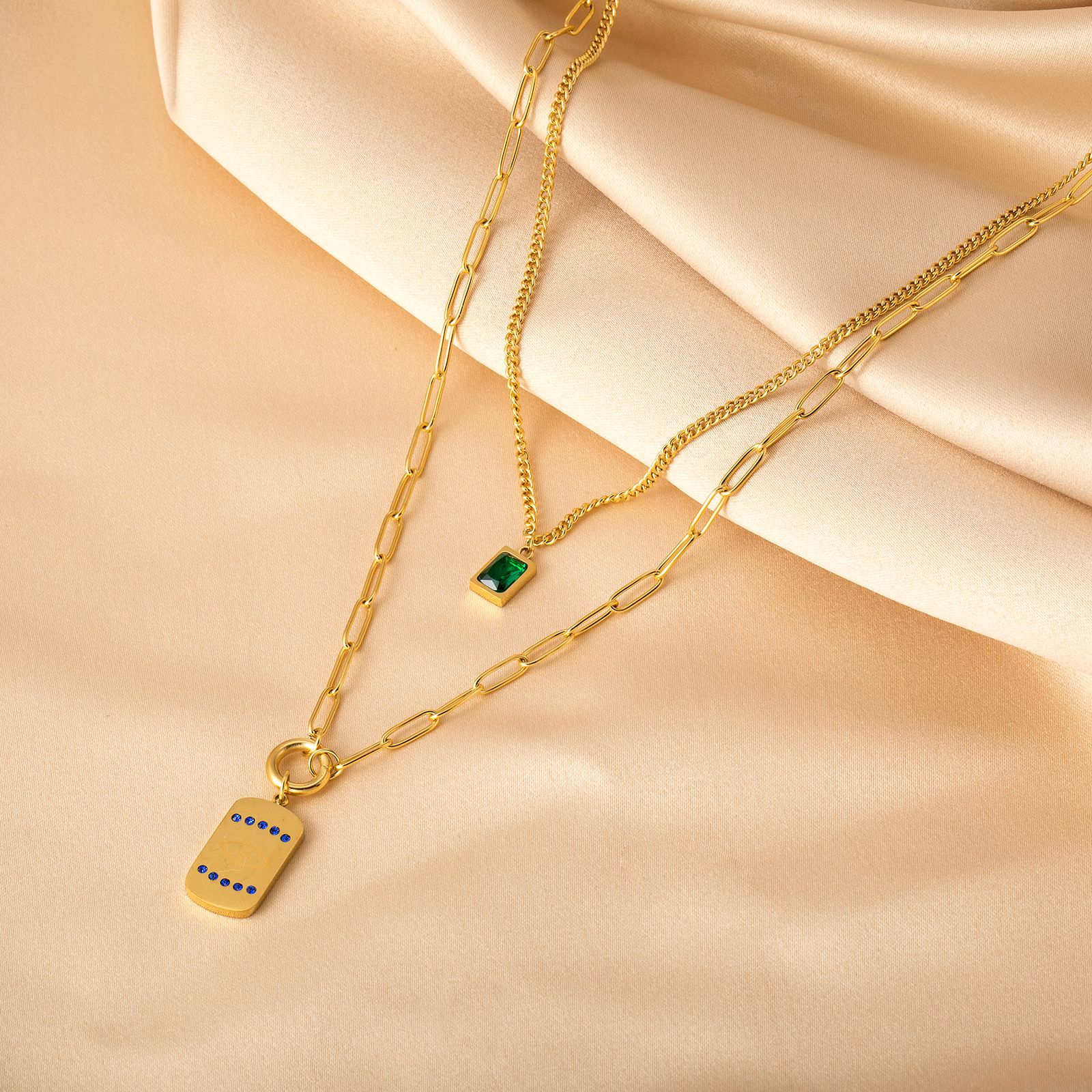 New  golden Multi-Layered  Pendant devil’s eye Tree Four-Leaf Clover Stainless Steel Necklace