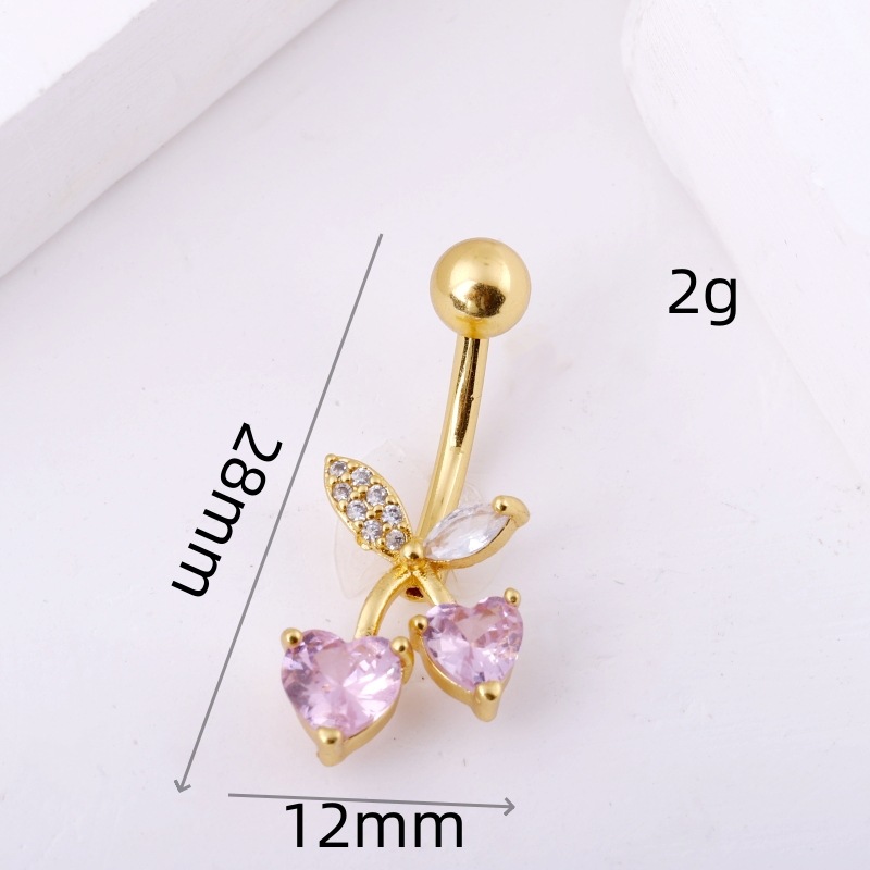 Sexy Inverted Peach Heart Long Navel Ring Marquise Belly Ring Set Copper Gold 2025 Summer detail image 9