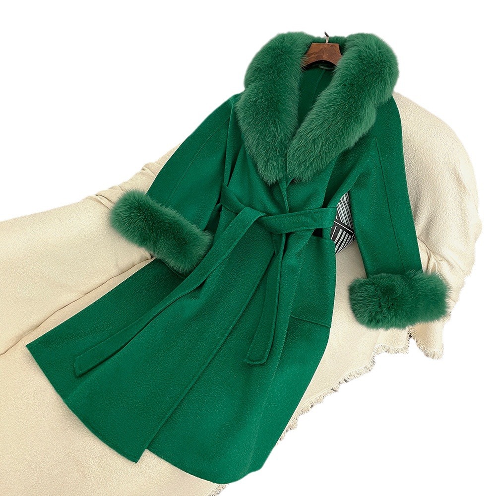 Sieviešu apģērbs Rudens un ziemas jauns divpusējs vilnas mētelis ar lapsas kažokādas apkakli, sieviešu 100% vilnas, augstas kvalitātes vilnas mētelis_voghion.com