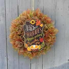 花惹草2022跨境新款蛋卷式南瓜牌仿真装饰花环欧美丰收节前门挂圈