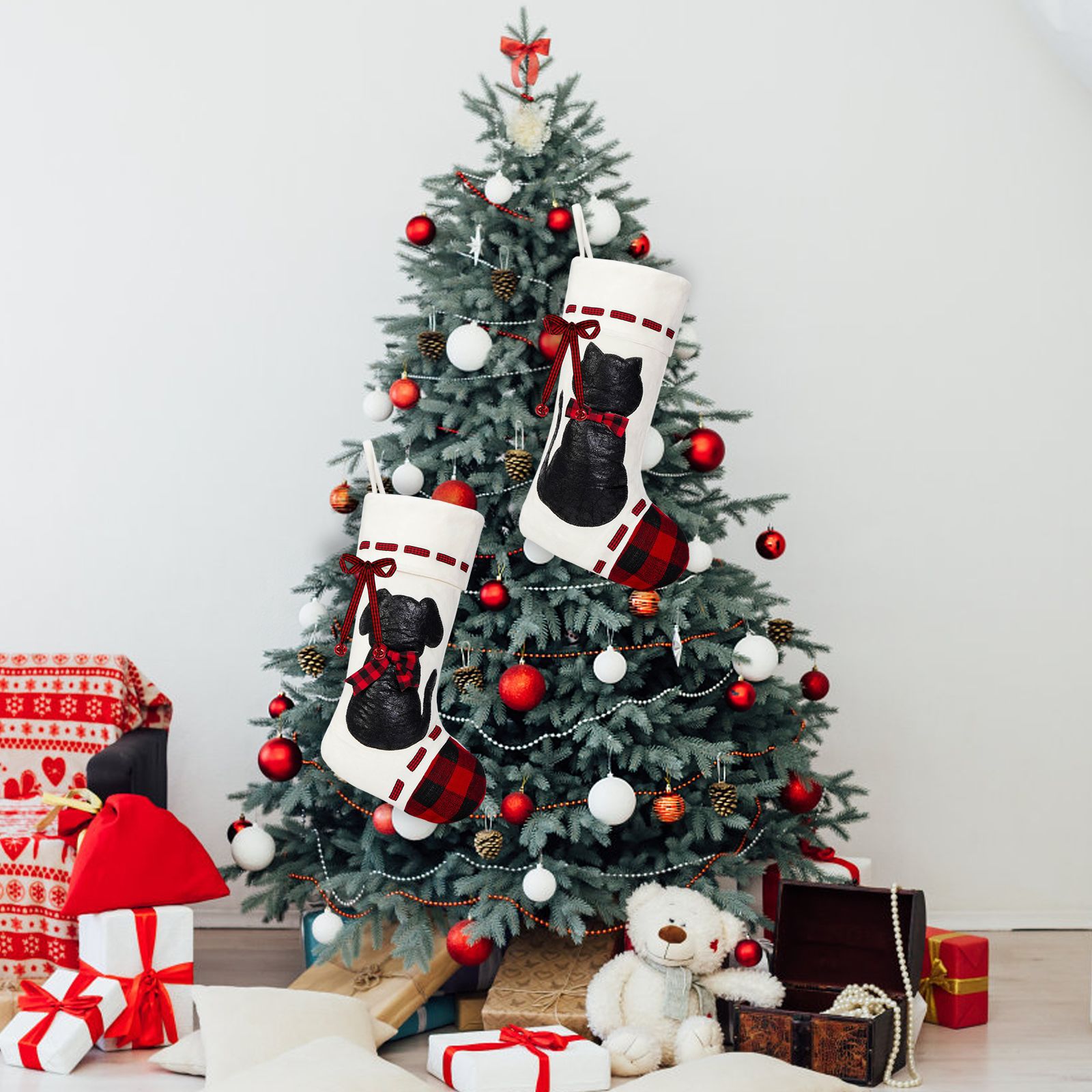 Calcetines de Navidad transfronterizos negros gatos gatos perros calcetines de Navidad creativos colgantes de Navidad bolsas de regalo lindas bolsas de dulces