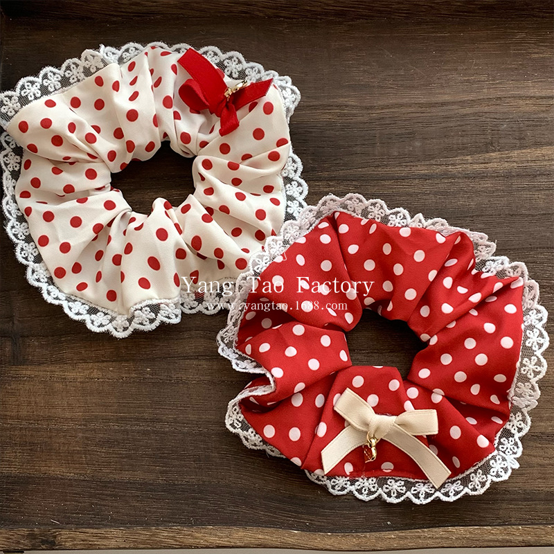 Retro punto de onda ~ chica rojo anillo de pelo de color rojo y blanco anillo de pelo de encaje anillo de pelo