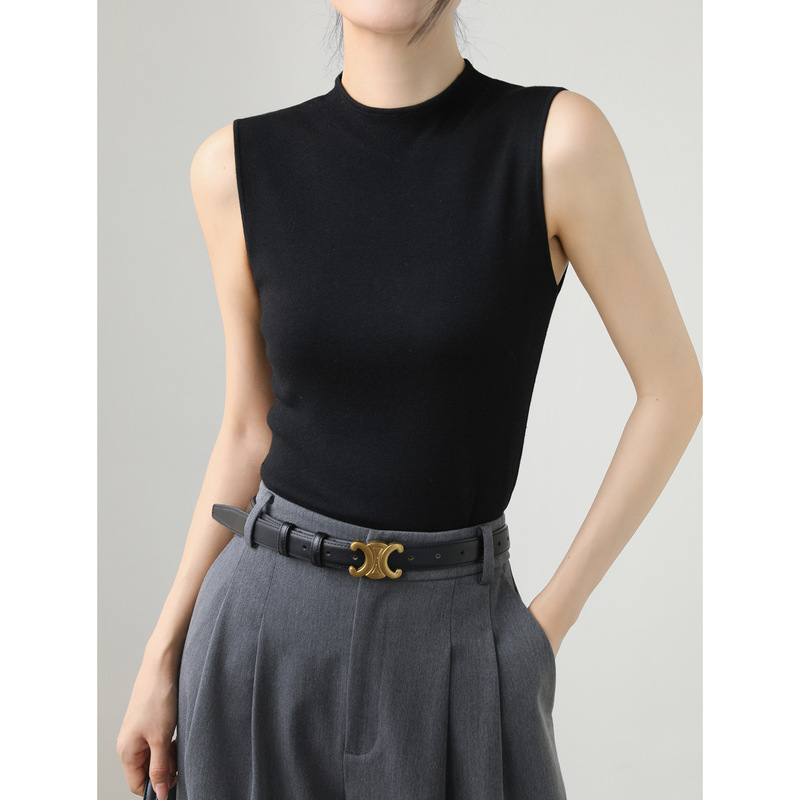 Clearance of Discontinued Sizes | Women's Early Autumn Cashmere Wool Half-Turtleneck Knit Top, Lightweight, Comfortable, Slim-Fit, Sleeveless Base Layer