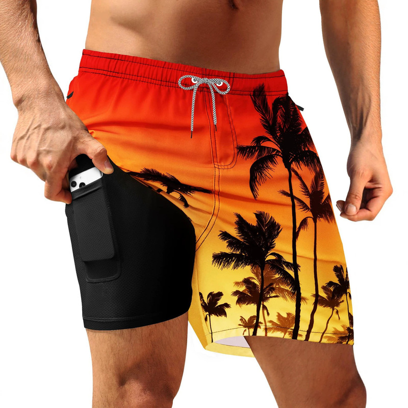 Men's Swim Trunks with Compression Liner 5inch Elastic Beach Shorts 2-in-1 Double-Layer Shorts Men's Swim Trunks with Compression Liner 5inch Elastic Beach Shorts 2-in-1 Double-Layer Shorts