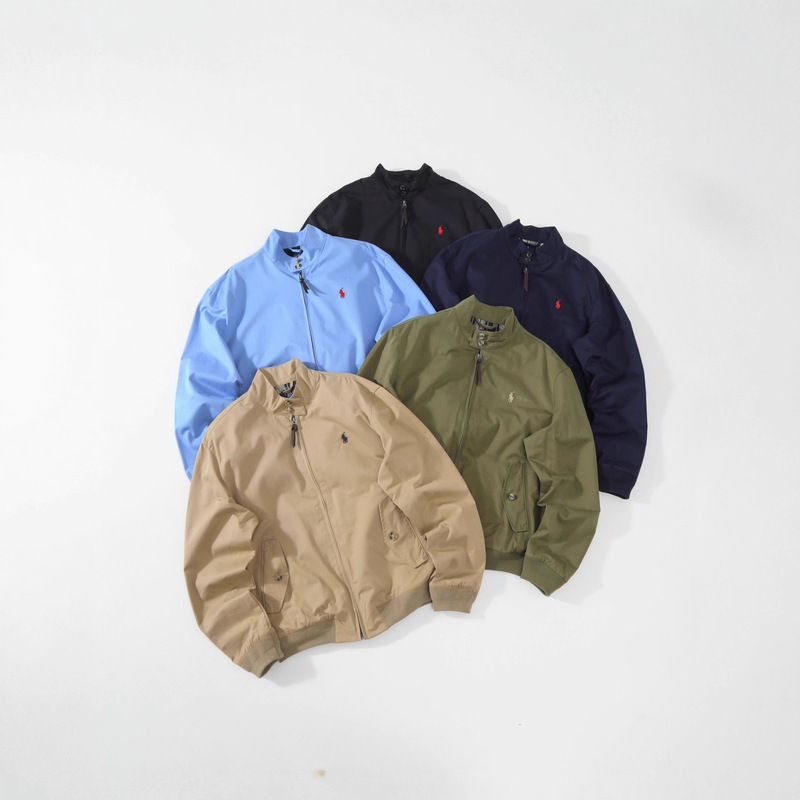 Cross-Border High-Quality Rl Laff 25Ss Pony Pure Color Jacket Work Jacket Long-Sleeved Casual Versatile American Style for Men and Women