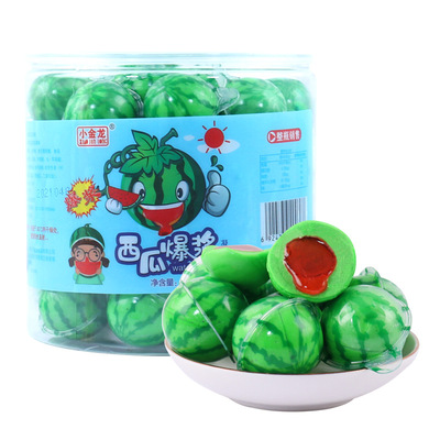 西瓜爆漿夾心軟糖50個桶裝流心果醬qq橡皮糖兒童零食糖果批發散裝
