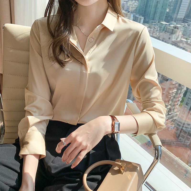 缎面长袖衬衫女2025秋季新款设计感小众轻熟港风雪纺衫衬衣A5974|undefined