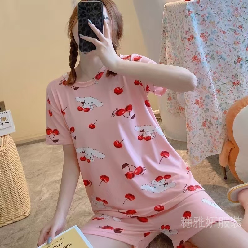 外贸pajamas跨境工厂直销短袖睡衣家居服女夏家居服卡通短裤套装|undefined