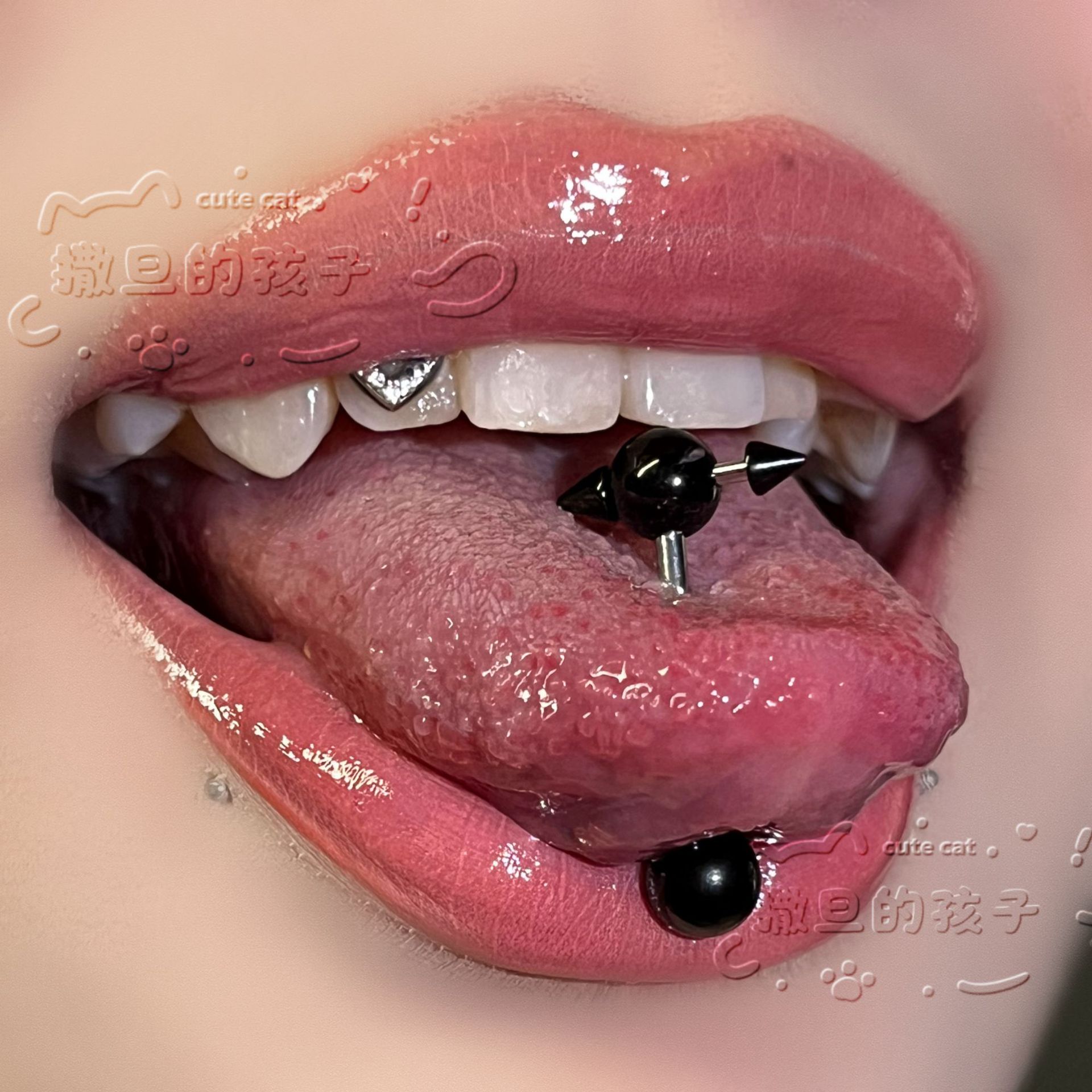 Pointed labret stud close-up product detail