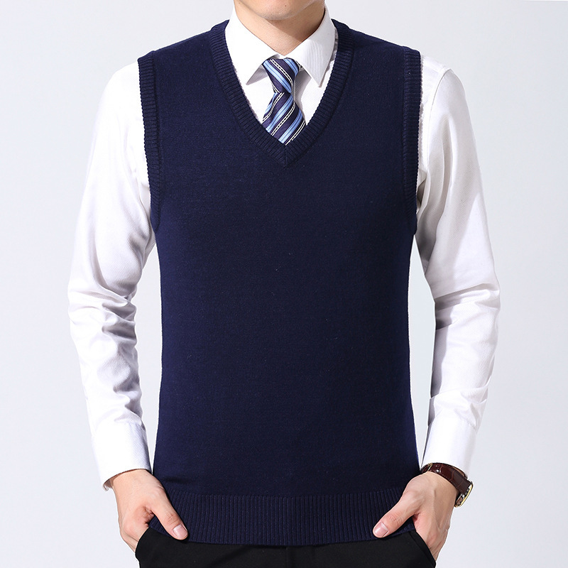 12-Color Men's 6-Gauge Wool Vest Knit Pullover Base Shirt V-Neck Sleeveless Solid Color Vest Foreign Trade Cross-Border Hot Item