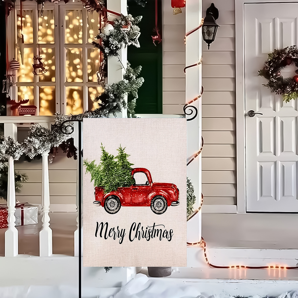 Cross-border special for Christmas series truck reindeer Christmas Snowman double-sided printing garden decoration garden flag flag_voghion.com