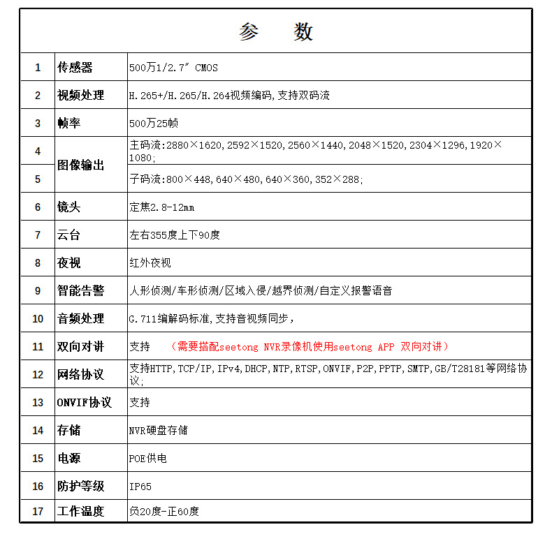 有线360度PTZ旋转云台变焦球机半球网络摄像头500万像素POE供电