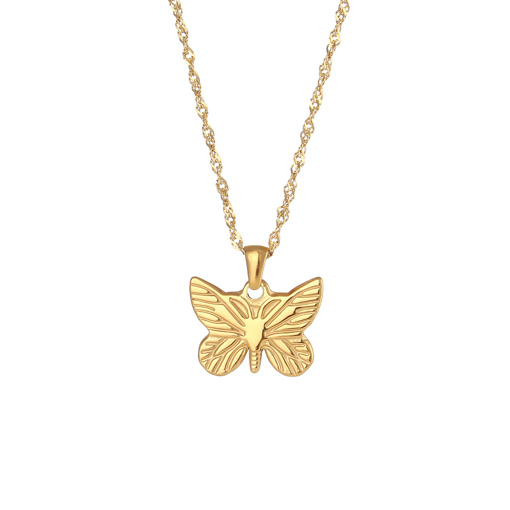 Baroque Style Butterfly Stainless Steel Pendant Necklace Plating Stainless Steel Necklaces_colorza_6