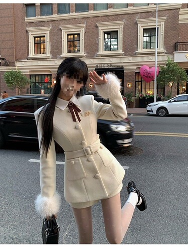 Fox Fur Inspired Snow Princess Women's Winter High-Waisted Short Shorts Set with Plush Coat
