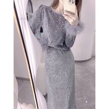 小洋装高级感富家千金韩剧小香风亮片羽毛套装裙春秋装搭配一整套