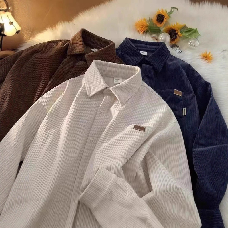 Long-Sleeved Corduroy Shirt for Men in Autum, Loose Inner Wear, American Retro Trendy High-End Boys' Shirt Jacket