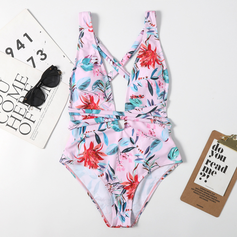 182g Weight Sleeveless Sleeve Length Spandex, Polyester Fabric Type Swimming Occasion Ditsy Floral Pattern Women'S Gender Gradient Color, Pink, Red, Green Color Strappy Printed One-piece Sexy Swimsuit 7