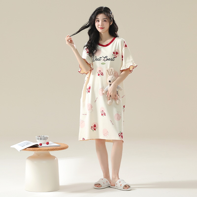 [Personalizado] 7A pijama de manga corta de algodón antibacteriano de gran tamaño gordo m200 kg camisón de maternidad verano femenino dulce y lindo