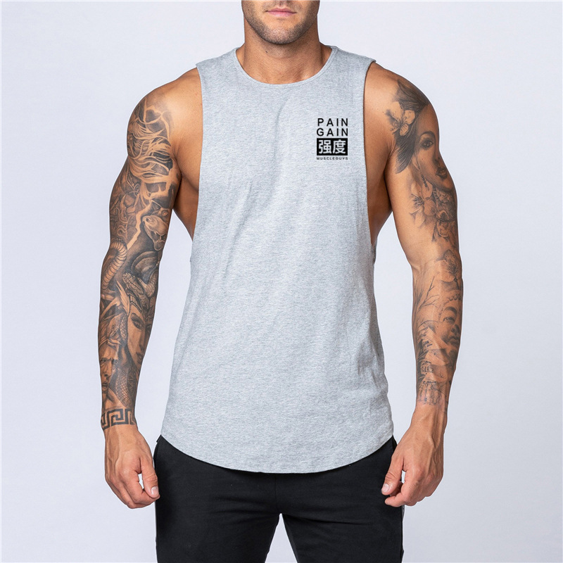Gimnasio chaleco suelto chaleco sin mangas camiseta músculo entrenamiento de algodón de los hombres camisa de hierro de hombro ancho crossbody
