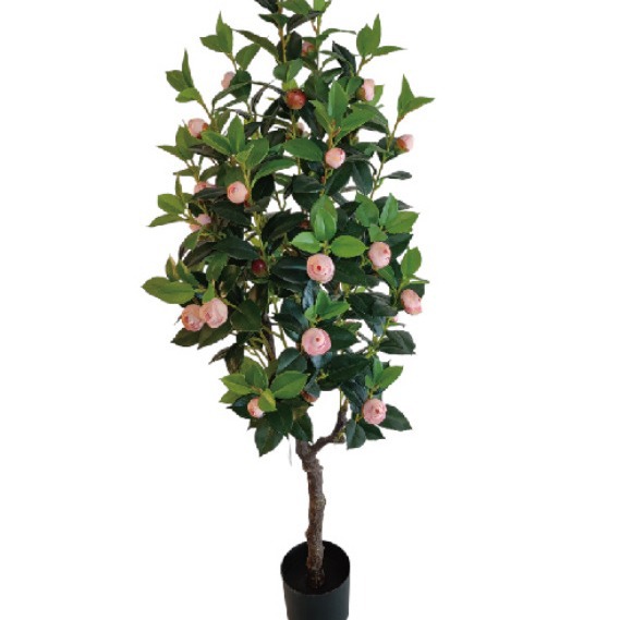 Árbol de Camelia Artificial para Decoración de Interiores, Planta Artificial en Maceta para Exhibición en Ventanas, Decoración Suave para Paisajismo, Fabricante de Árboles de Camelia Artificiales