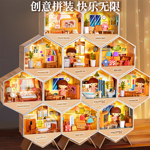 Miniature Scene Wan Jia Generation Handmade Assembled diy Handmade Cabin Small House Model Mini Scene Building Blocks Female