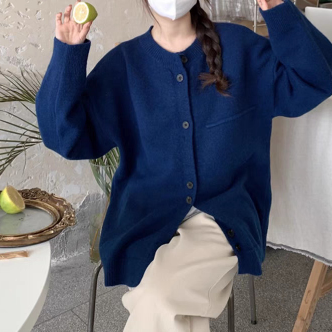 灰色宽松慵懒风日系针织开衫女秋冬软糯小香风毛衣外套设计感上衣|undefined