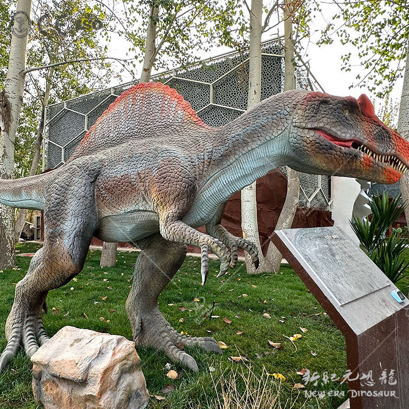 Modelo animal de simulación de gran espinosaurio de simulación de dinosaurio de silicona escultura paisaje exposición de dinosaurio