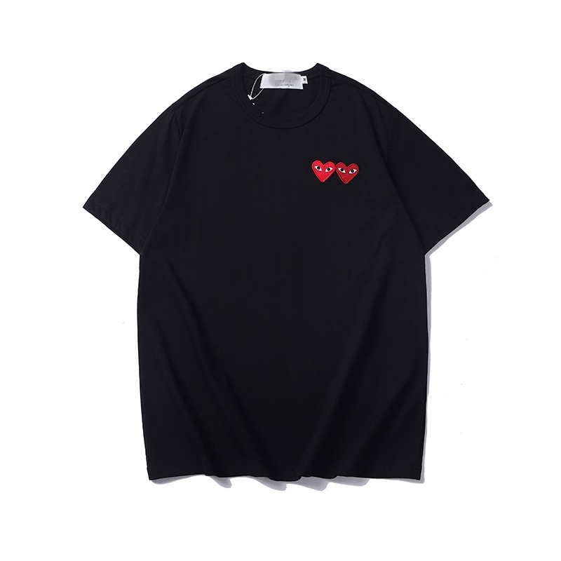 thumbnail for The correct version of the star with the same style Kawajiu Chao brand pla love embroidery short-sleeved pure cotton red heart eyes couple outfit T-shirt y