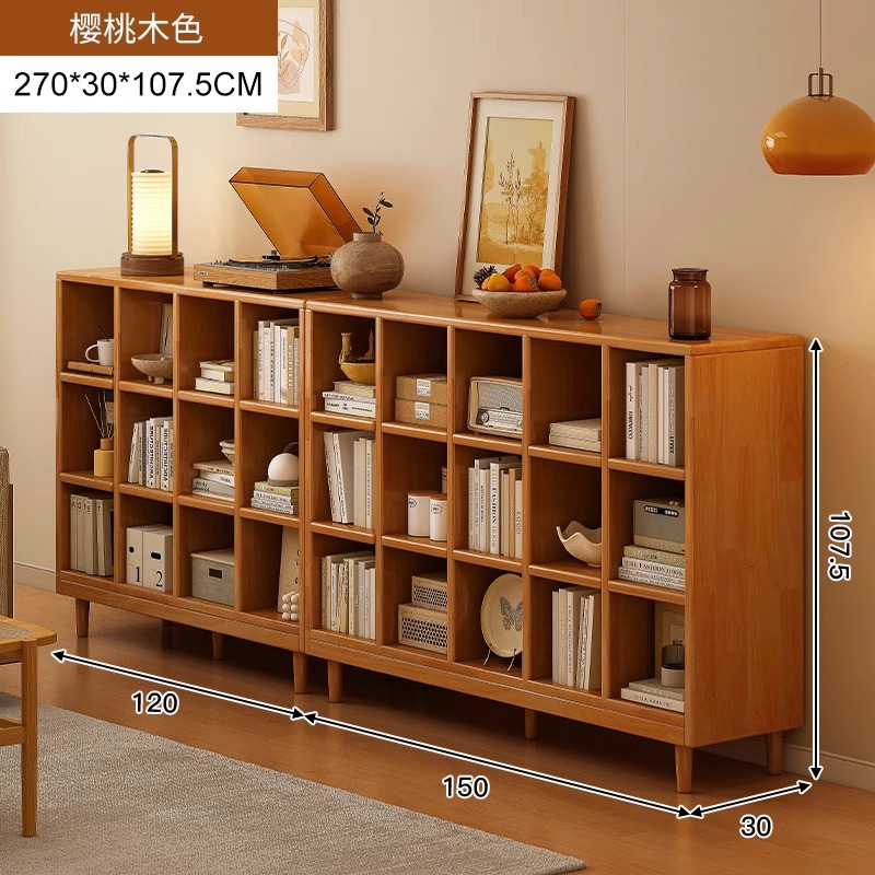 Estantería de madera maciza, cajones de piso a techo, armarios de sala de estar, armarios de rejilla combinados contra la pared, estantes de almacenamiento, estanterías cortas integradas