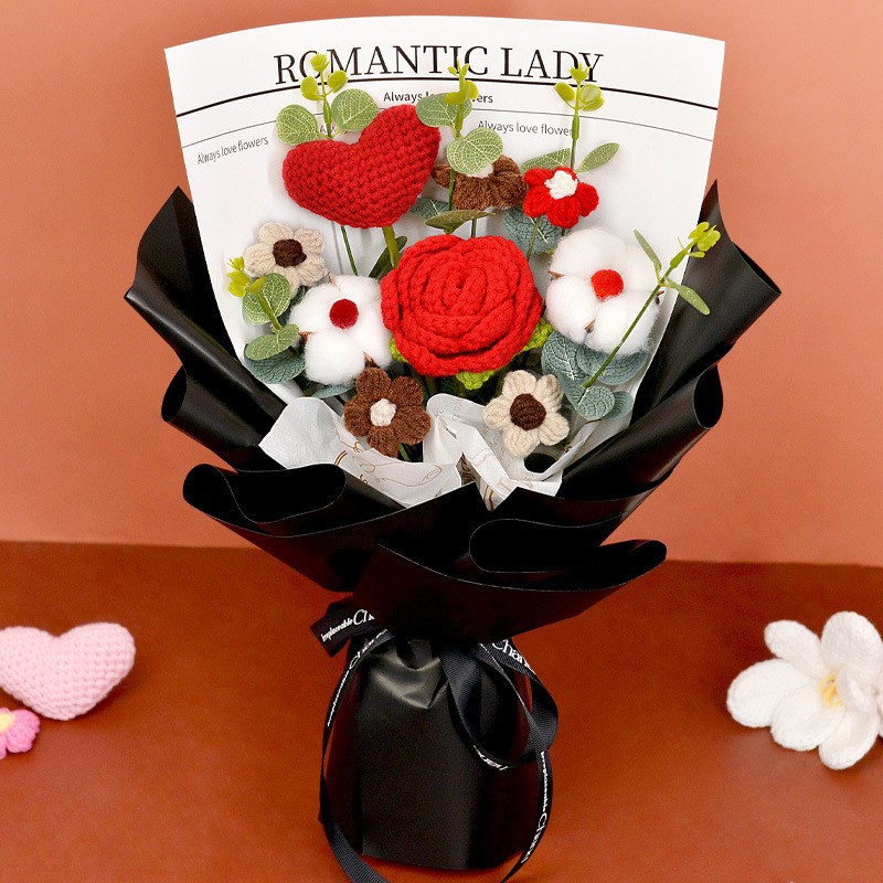 Productos transfronterizos acabados de lana tejido flores hechas a mano girasol trenzado regalos de vacaciones decoración flores falsas al por mayor