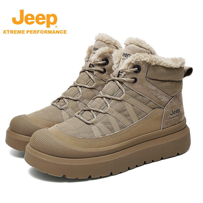 Jeep Snow Boots for Women in Winter, Thickeneded Warm Bread Large Cotton Shoes for Couples, Fleece-Lined Thick-Soled Anti-Slip Short Boots for Men