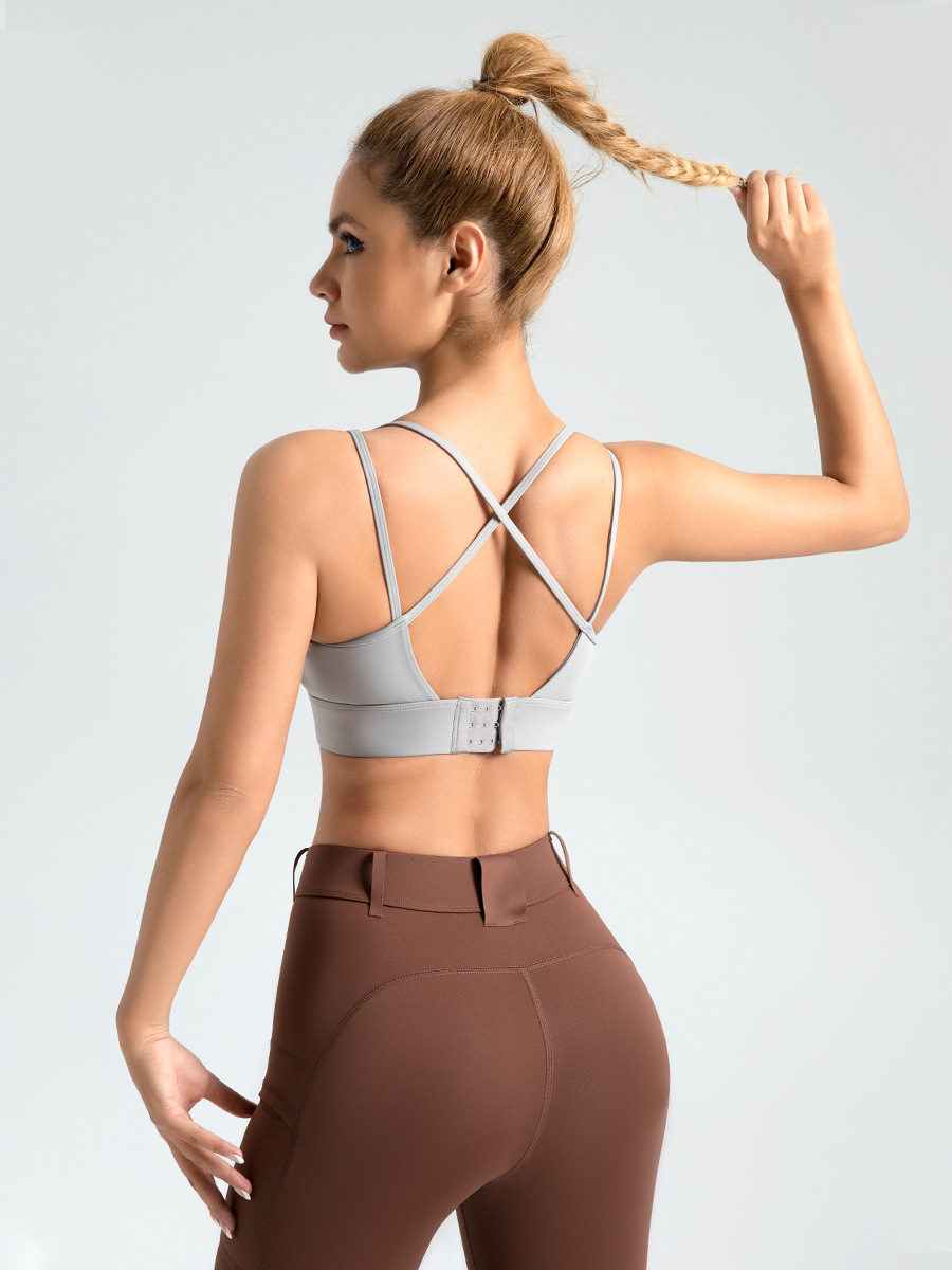 Sujetador deportivo transfronterizo con doble tirante, cierre de gancho en la espalda, efecto push-up, recogida lateral de senos, sujetador de yoga.