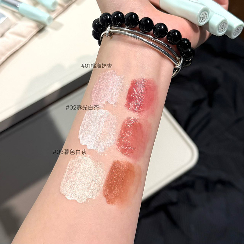 CACE Xinyuanqi doble cabeza pluma de maquillaje de agua de baja saturación de color labial rojo de alta luz pluma de maquillaje multipropósito