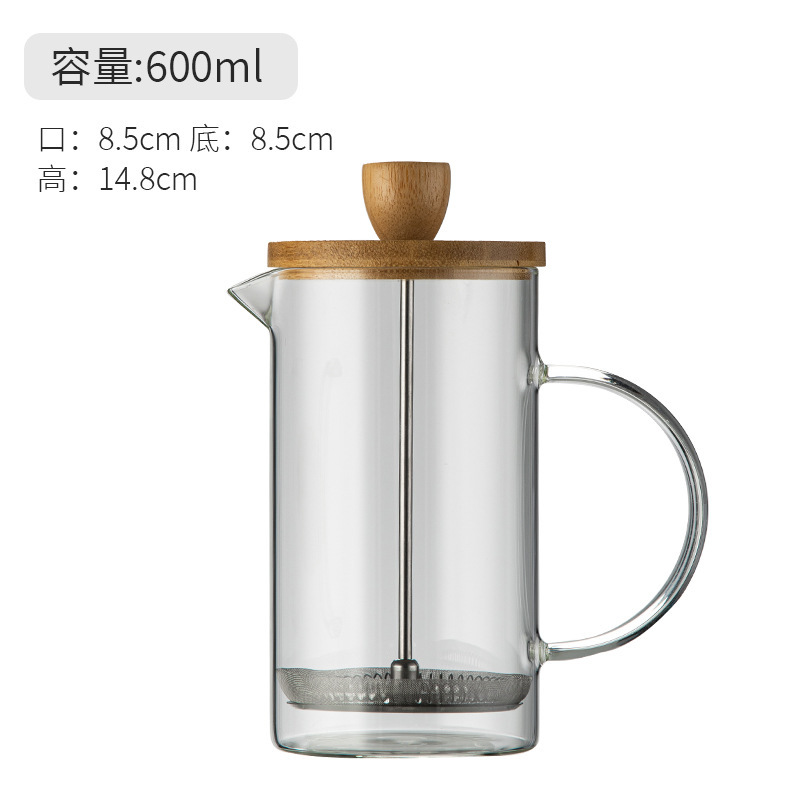 Cafetera de preparación, olla de filtro de perforación manual, taza de filtro de café de espuma de leche de vidrio, tapa de acero inoxidable, olla de presión al por mayor
