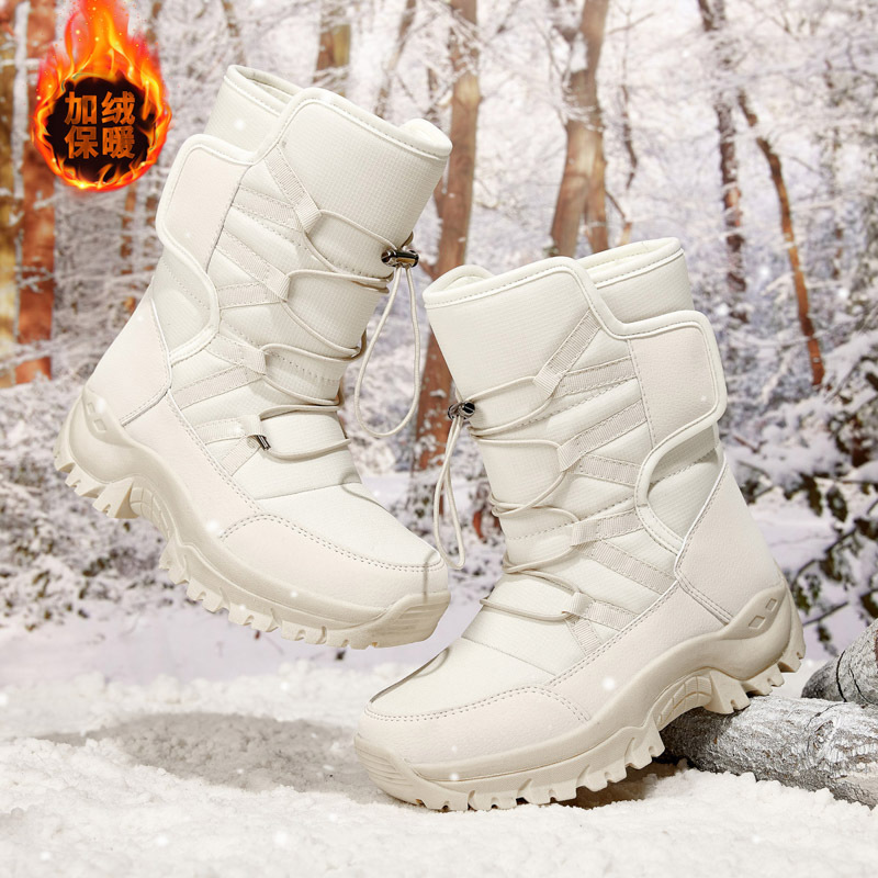 2024 Winter High-top Snow Boots Korean Fashionable Northeast Cotton Shoes fleece-lined Thickened Thick-soled Snow Shoes Waterproof All-match Women