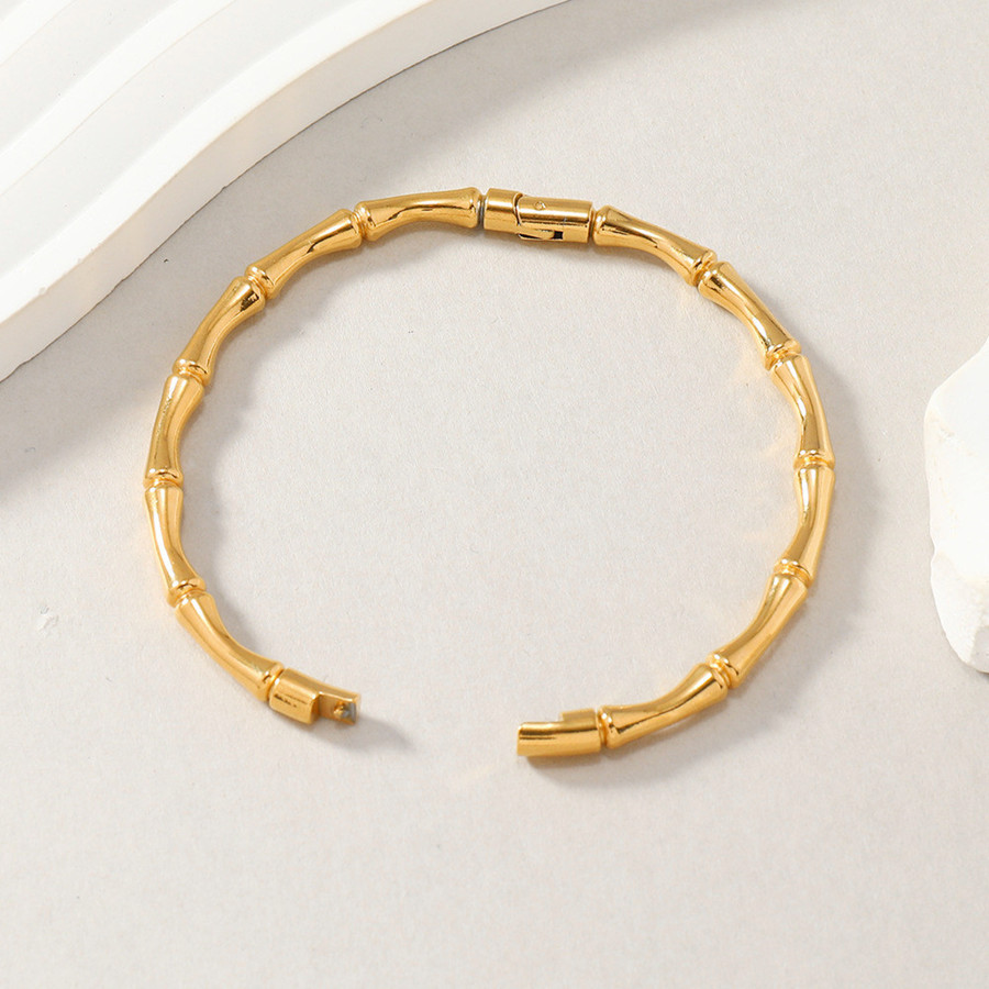 Bamboo Bangle Stainless Steel Simple Oval Metal Bracelet_voghion.com