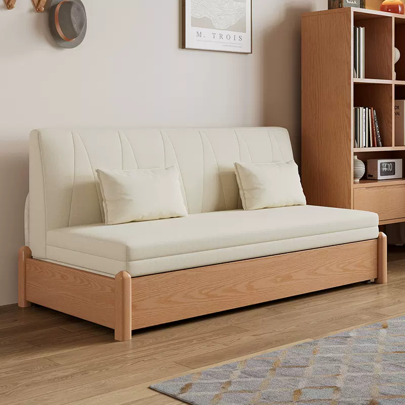 实木沙发床现代简约可折叠床储物伸缩北欧小户型客厅两用双人沙发