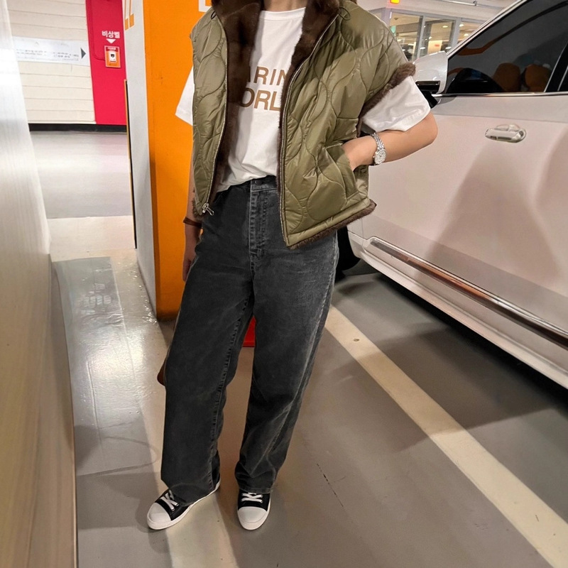 South Korea's Dongdaemun Reversible Cotton Vest Mink Fur Short Fur Jacket for Women