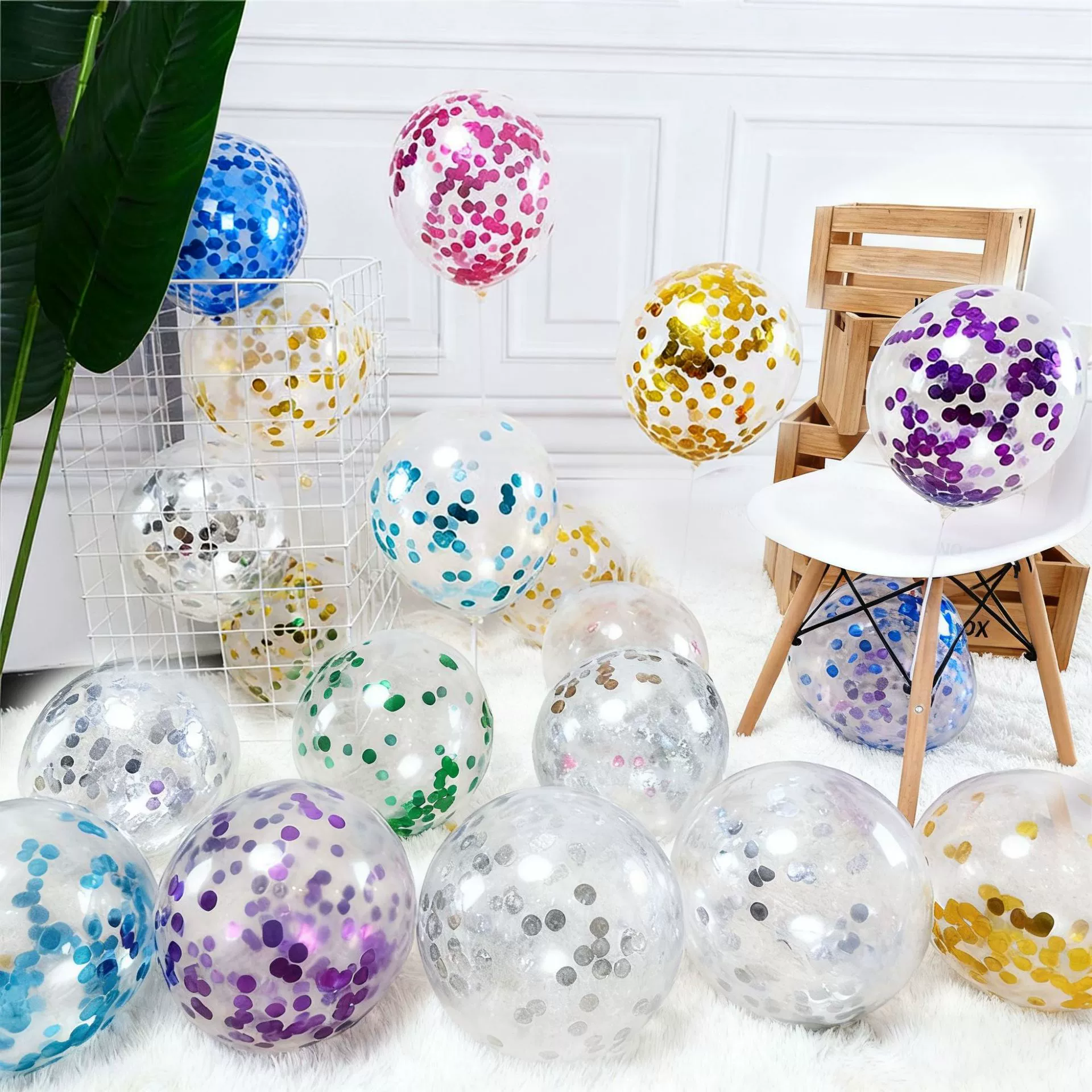 Transparent balloon, set, 12 inch, with sequins, custom-made