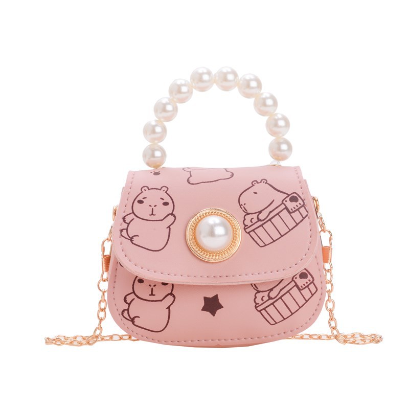 2025 nuevo bolso para niños estilo occidental mini bolso diagonal para bebé dulce cadena de moda de perlas bolso de hombro para niñas